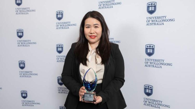 Amanda Essery at the awards holding her trophy