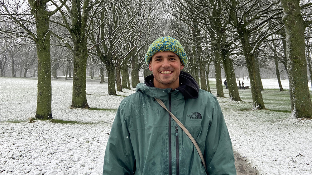 Carlo Teodorowych, a final-year UOW Bachelor of Laws student outside in the snow