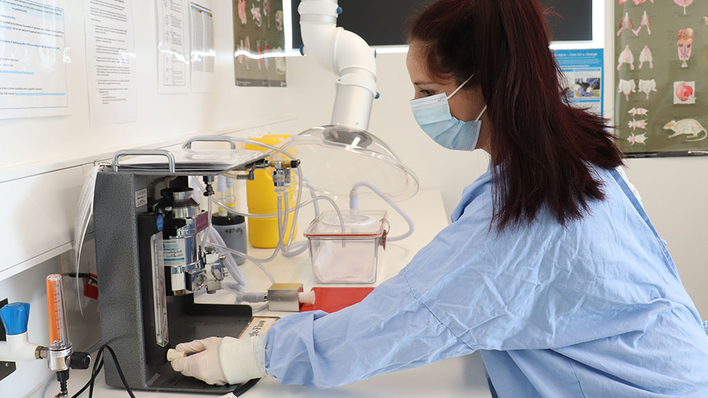 Researcher using equipment in the surgery procedure room