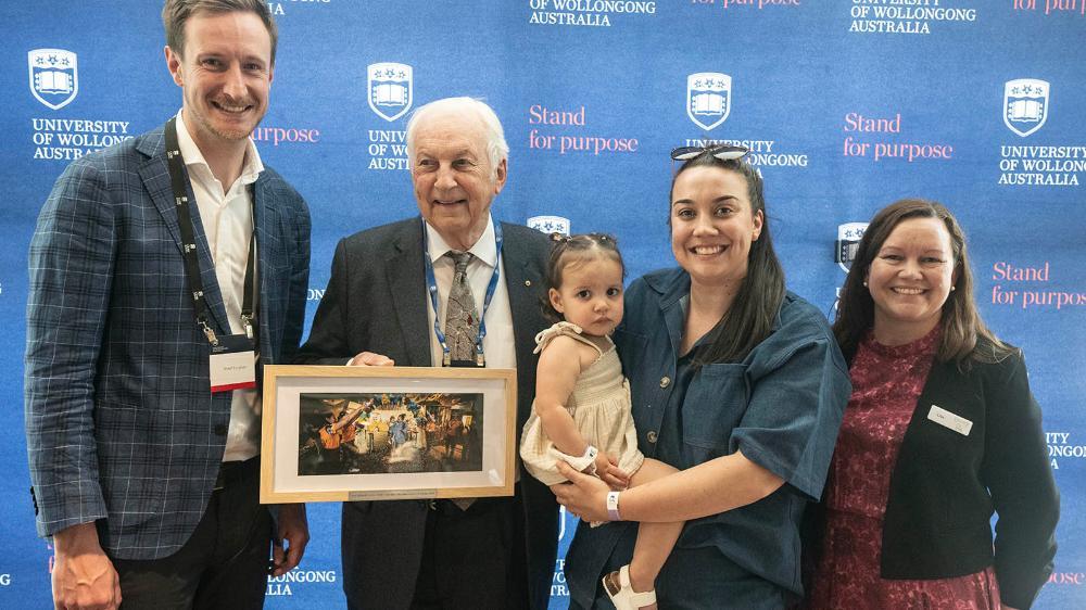 Manager of Early Start Operations Josef English, Mr Chris Abbott, Addison Micallef, Rachel Micallef and Early Start Research Director Professor Lisa Kervin.