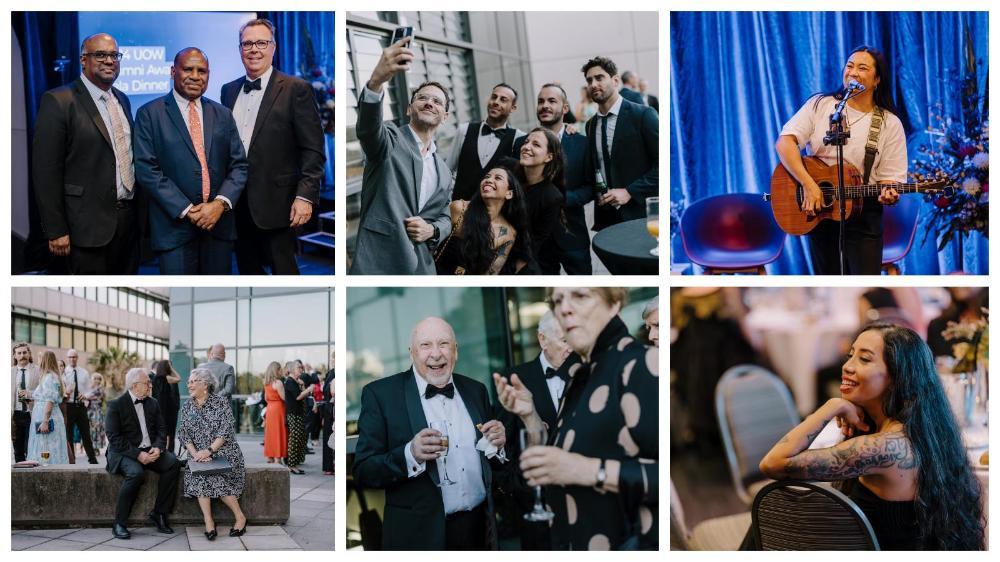 A collage of images from the 2024 UOW Alumni Awards evening.