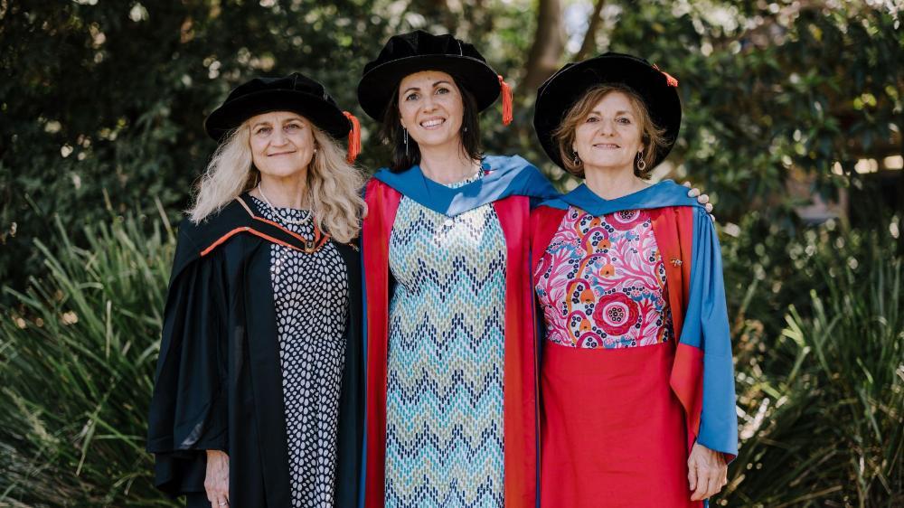 Associate Professor Alison Moore, Dr Lilián Ariztimuño and Associate Professor Shoshana Dreyfus at graduation, October 2024