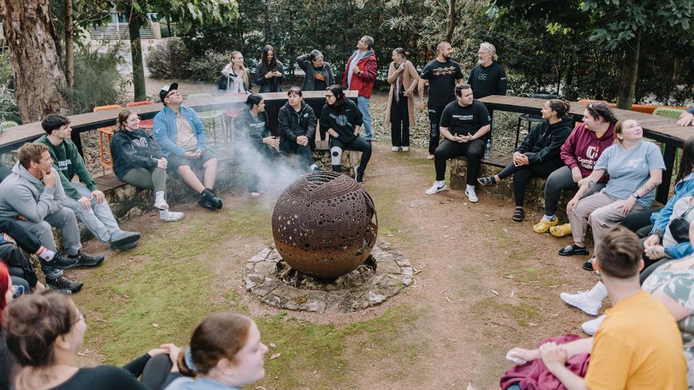 Students attend a Welcome Ceremony and Smoking Ceremony at Woolyungah during the First Nations Study Tour. Photo: Michael Gray