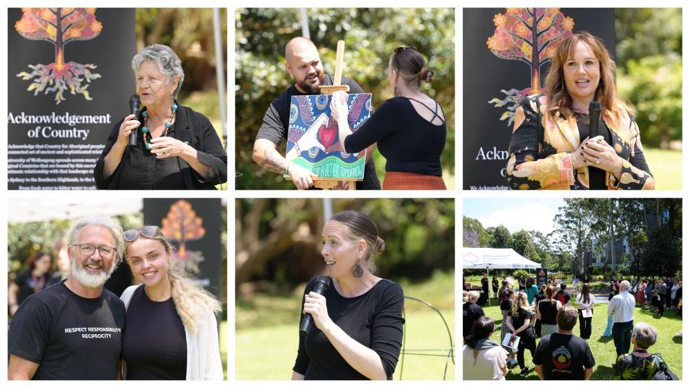 A collage of photos from the launch of the Healing and Recognition Track plan launch