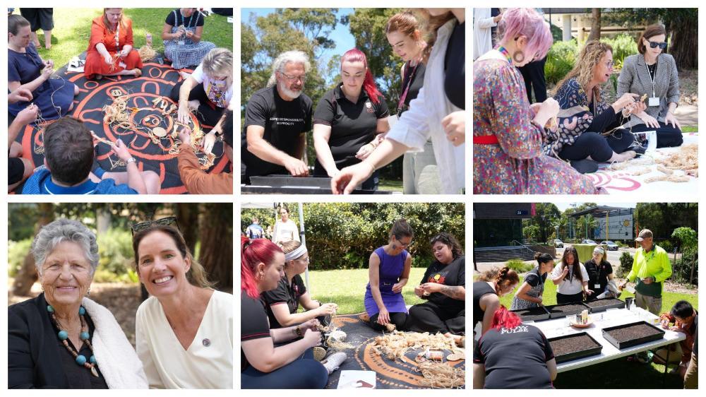 A collage of photos from the launch of the Healing and Recognition Track plan launch