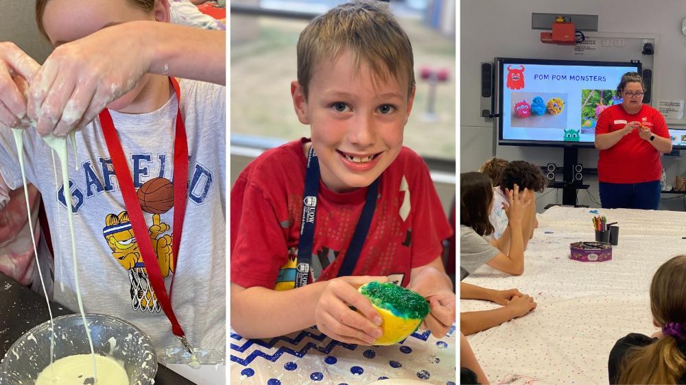 Collage of students doing a range of activities at the Kids on Campus 2023 holiday program at UOW Eurobodalla. Photos: supplied