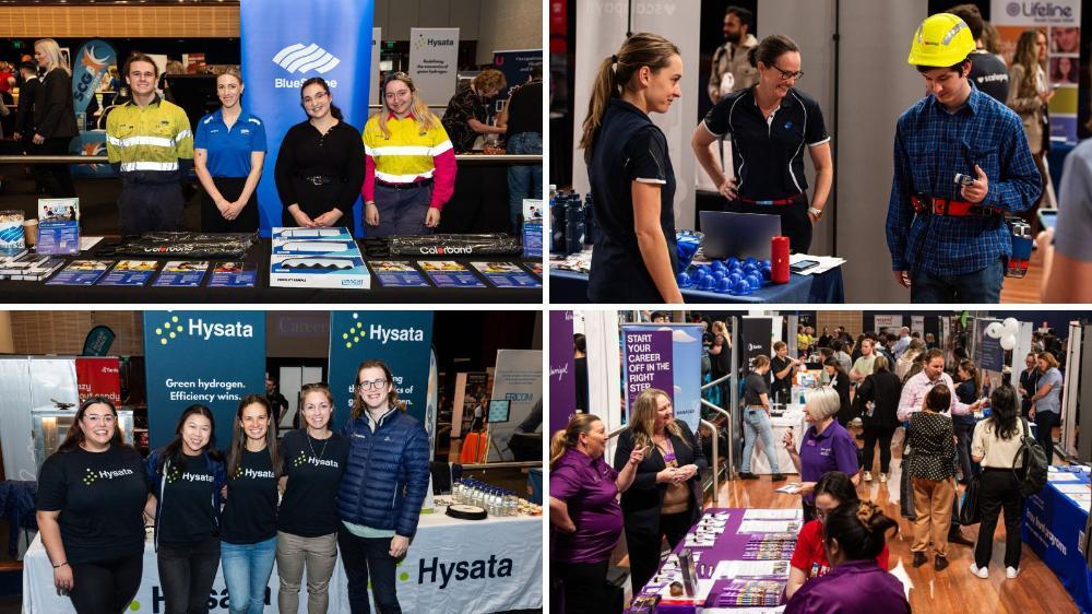 Collage of UOW students and employees participating in the 2023 UOW STEM and Health Careers Expo.