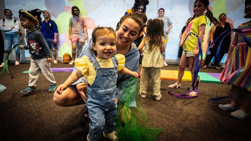 Addison and Rachel Micallef at the dance party in the Pod.