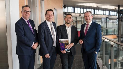 UOW Interim Vice-Chancellor Professor John Dewar, NSW Minister for Planning & Public Spaces and Member for Wollongong the Hon. Paul Scully MP, Western Sydney Leadership Dialogue CEO Adam Leto and Member for Campbelltown Greg Warren MP.